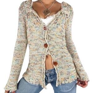 BCBGMAXAZRIA Multicolor Knit Button Cardigan Sweater Sz Medium Boho Cottagecore